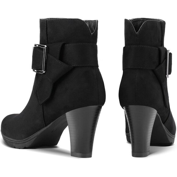 mysoft Women's Booties with Heel, Chunky Stacked Zipper Ankle Boots for Ladies - Picture 6 of 7